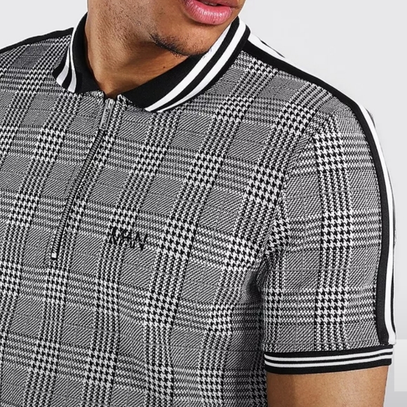 Boohoo Man Jacquard 1/4 Zip Polo Shirt - Picture 3 of 8